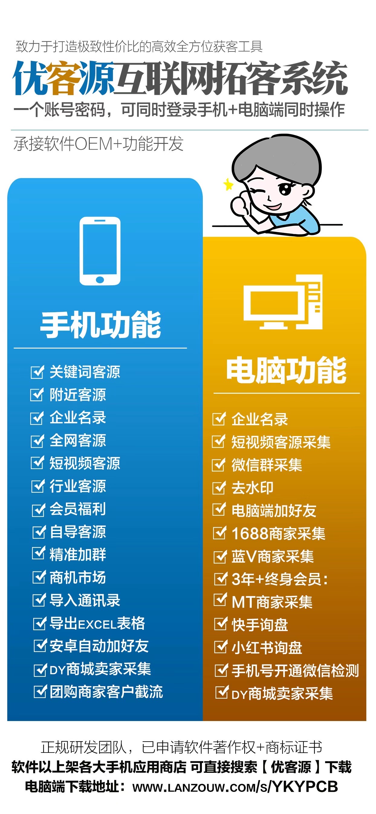 【优客源】全网首创客源+资源整合系统 内置全国企业资源 地图商家