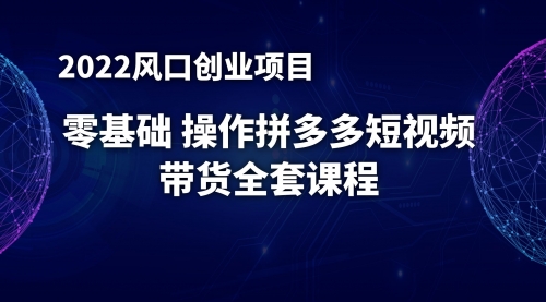 2022风口项目：零基础操作多多视频带货，小白也能日赚1000+全套操作方法（送工具）