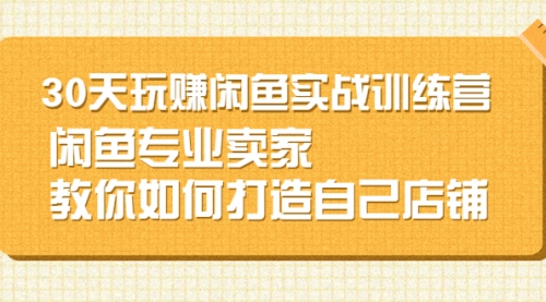 闲鱼无货源30天打造专业店铺，专业卖家教你