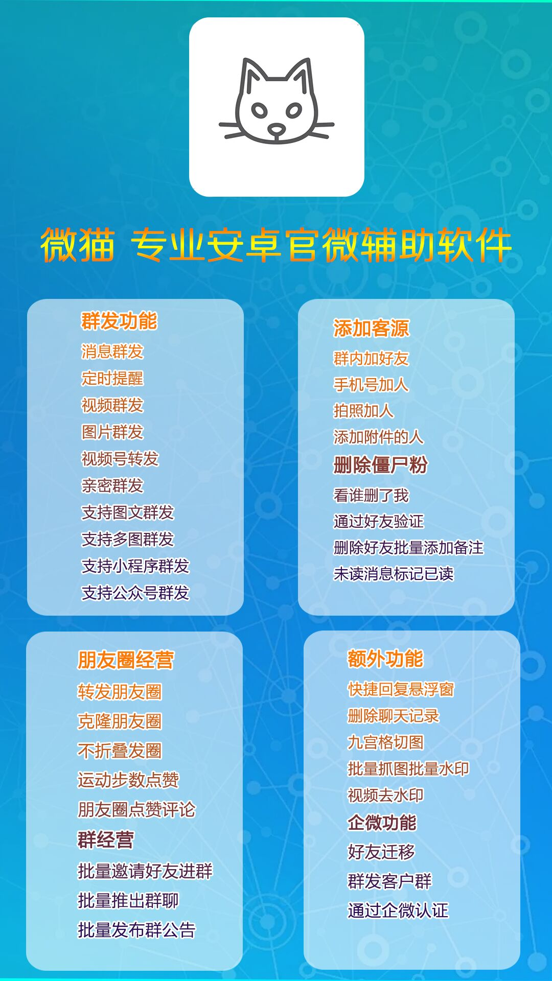 微信官方辅助-安卓微猫官网-官方微信辅助软件/辅助转发/辅助加好友/自动点赞评论